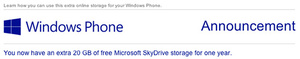 Microsoft gives another 20GB of free SkyDrive storage to Windows Phone owners